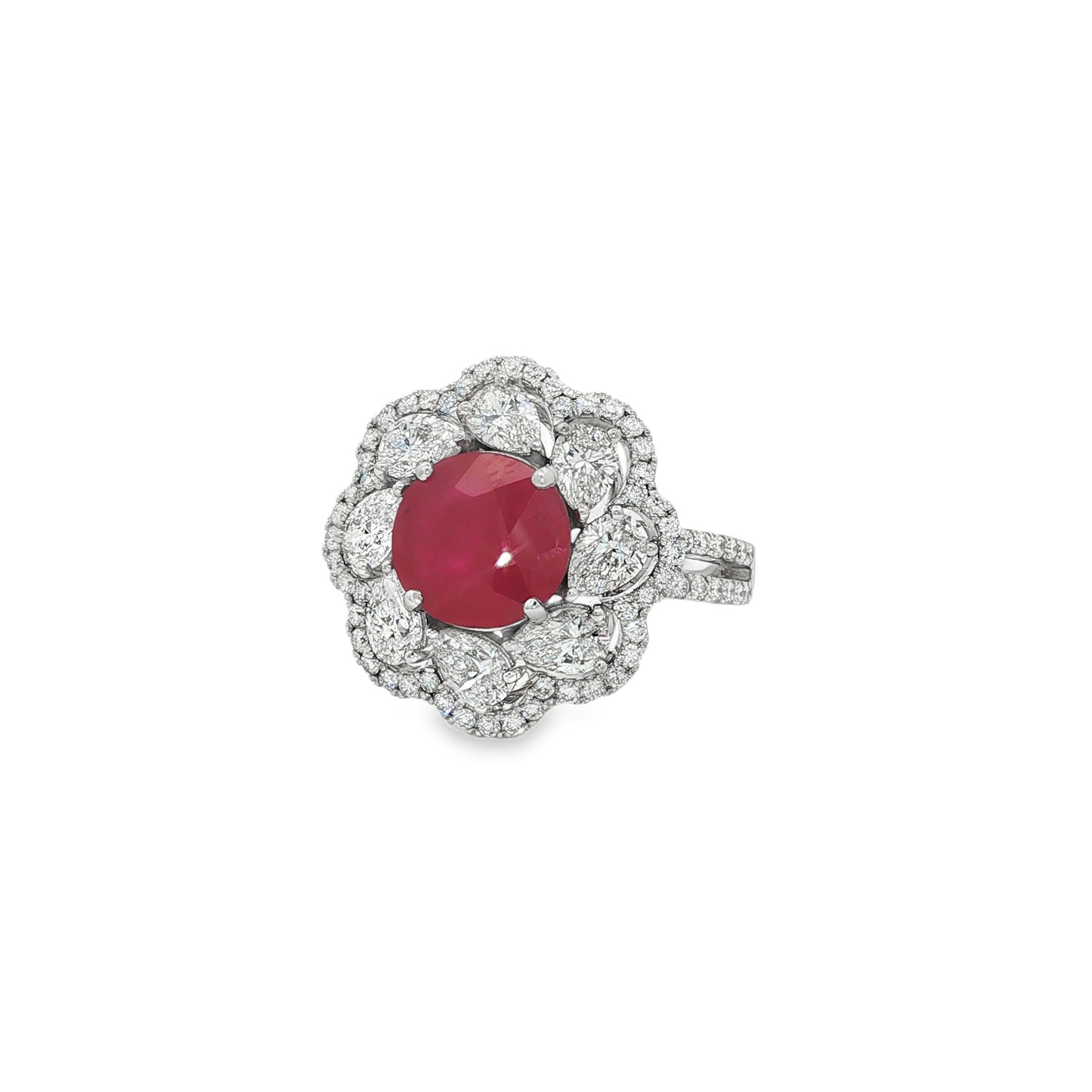 Jai's 18K White Gold Floral Ruby & Diamond Ring