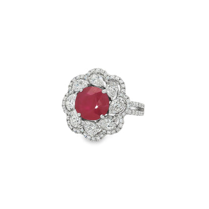 Jai's 18K White Gold Floral Ruby & Diamond Ring
