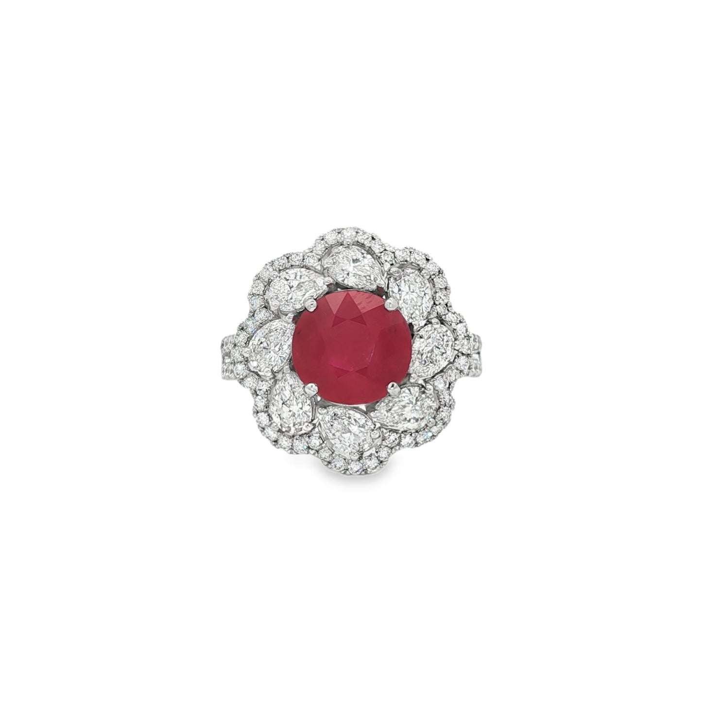 Jai's 18K White Gold Floral Ruby & Diamond Ring