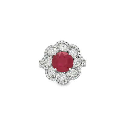 Jai's 18K White Gold Floral Ruby & Diamond Ring