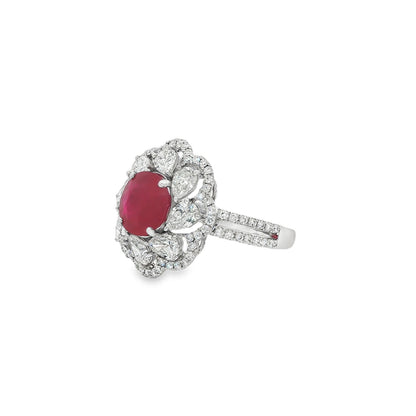 Jai's 18K White Gold Floral Ruby & Diamond Ring