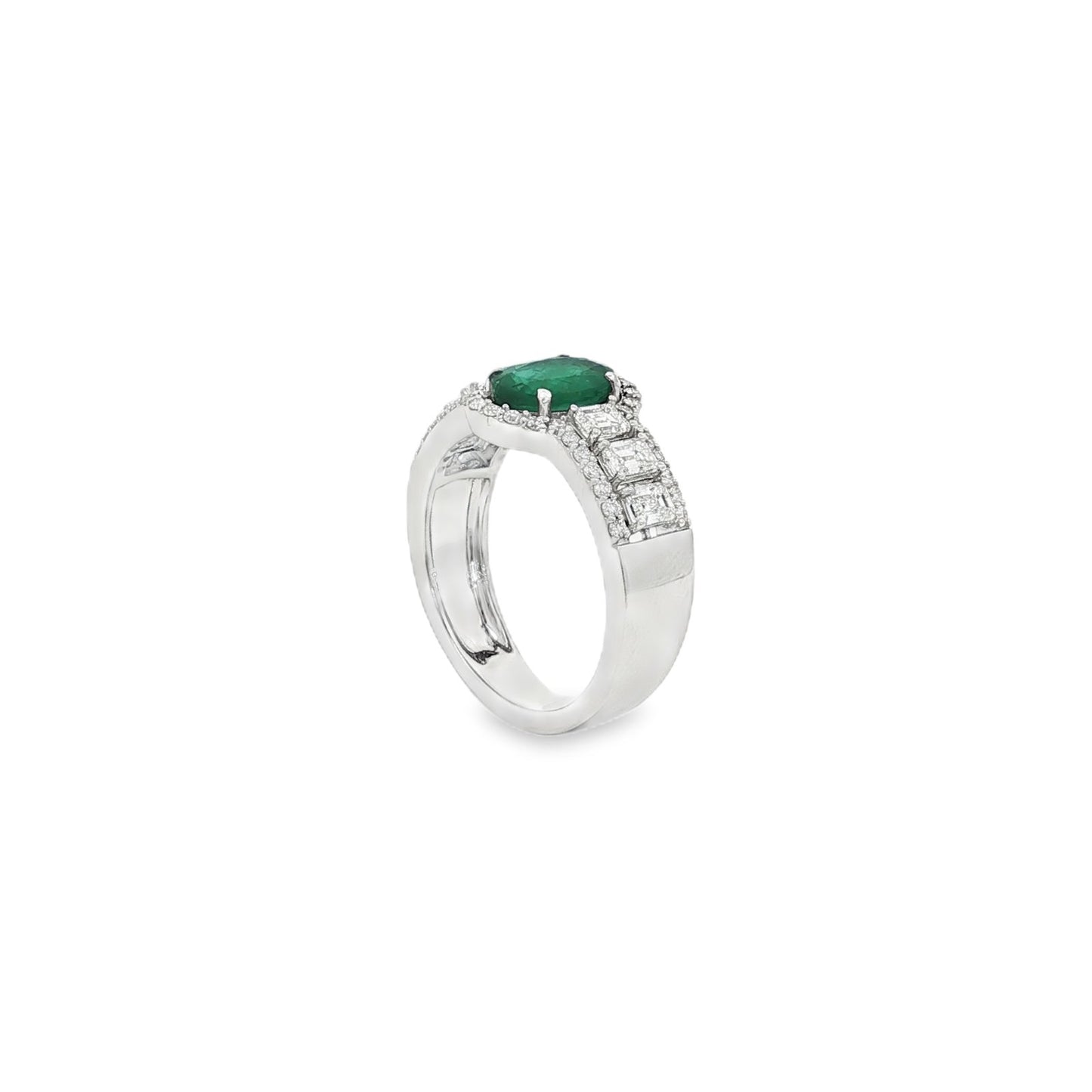 Jai's 18K White Gold Crowned Oval Emerald & Diamond Ring
