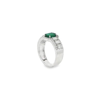 Jai's 18K White Gold Crowned Oval Emerald & Diamond Ring