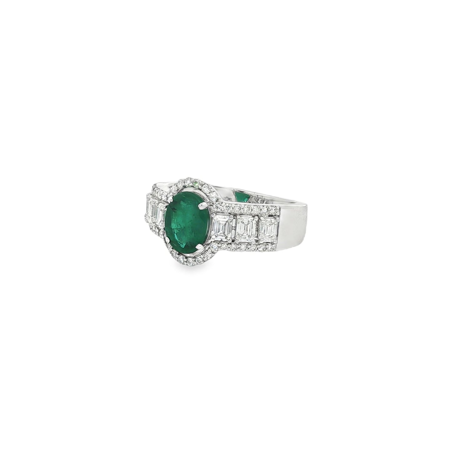 Jai's 18K White Gold Crowned Oval Emerald & Diamond Ring