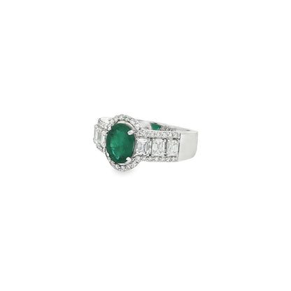 Jai's 18K White Gold Crowned Oval Emerald & Diamond Ring