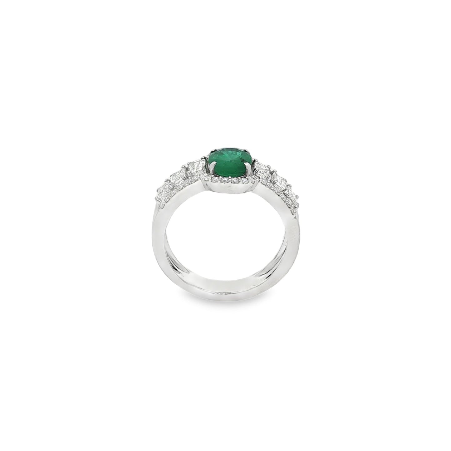 Jai's 18K White Gold Crowned Oval Emerald & Diamond Ring