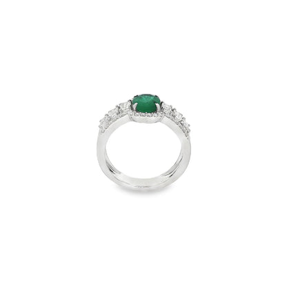 Jai's 18K White Gold Crowned Oval Emerald & Diamond Ring