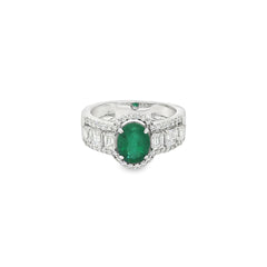Jai's 18K White Gold Crowned Oval Emerald & Diamond Ring