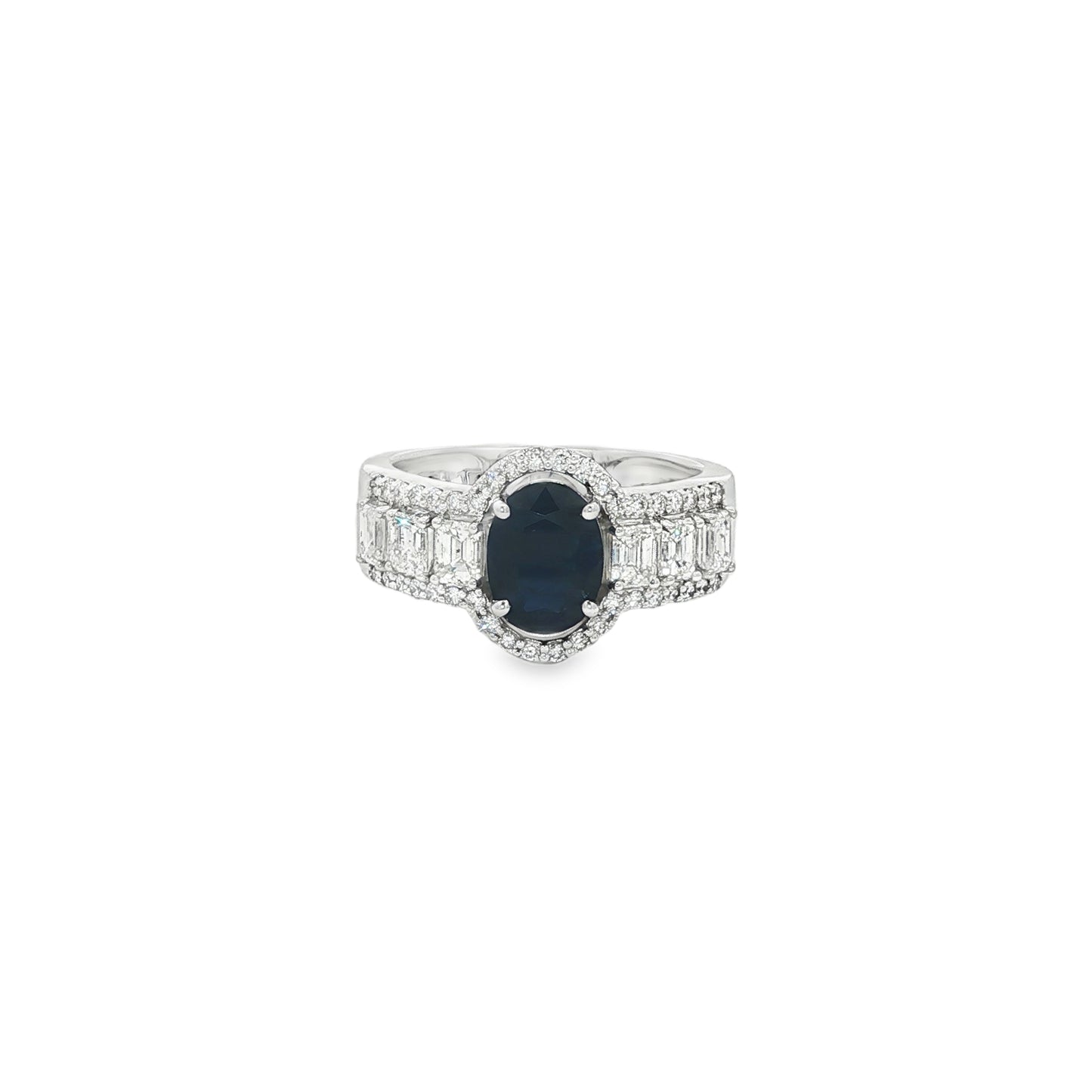 Jai's 18K White Gold Crowned Oval Sapphire & Diamond Ring
