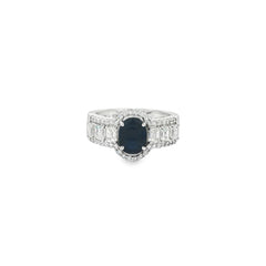 Jai's 18K White Gold Crowned Oval Sapphire & Diamond Ring
