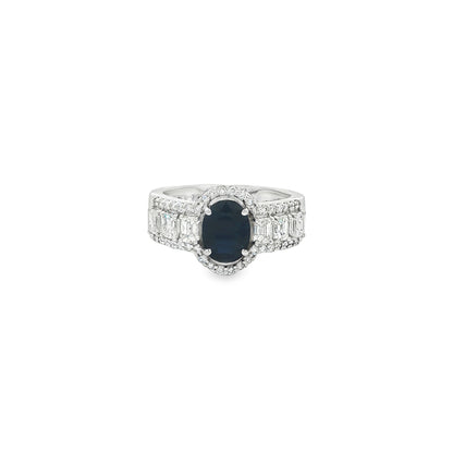 Jai's 18K White Gold Crowned Oval Sapphire & Diamond Ring