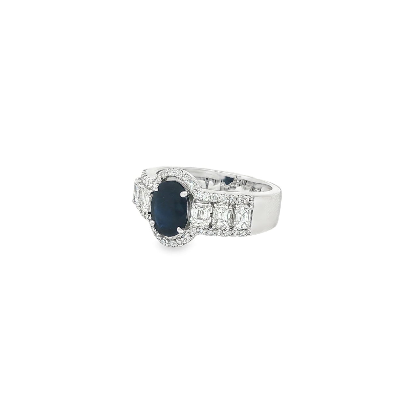 Jai's 18K White Gold Crowned Oval Sapphire & Diamond Ring