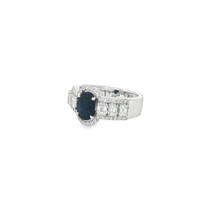 Jai's 18K White Gold Crowned Oval Sapphire & Diamond Ring