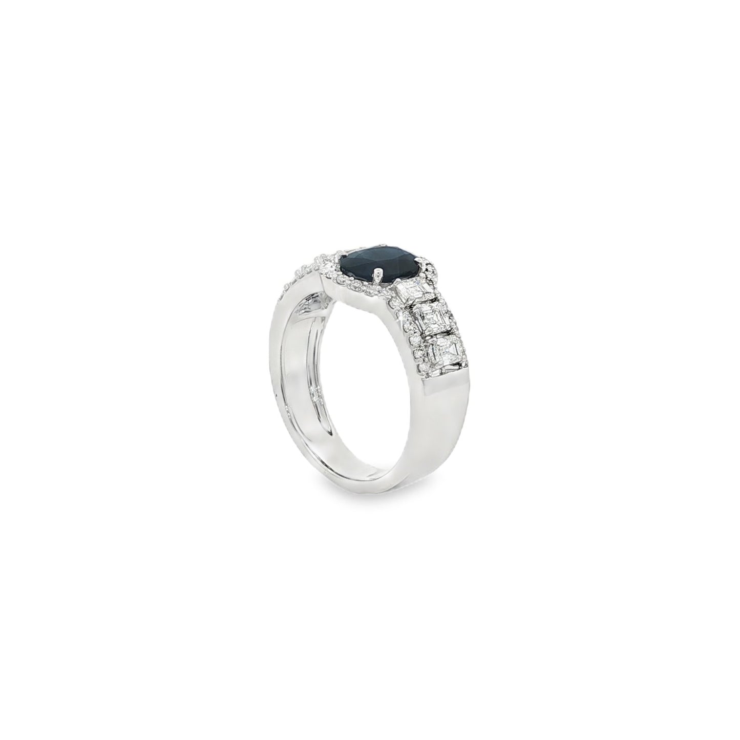 Jai's 18K White Gold Crowned Oval Sapphire & Diamond Ring