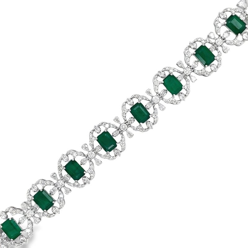 Jai's 18K White Gold Floral Emerald & Pear-cut Diamond Bracelet
