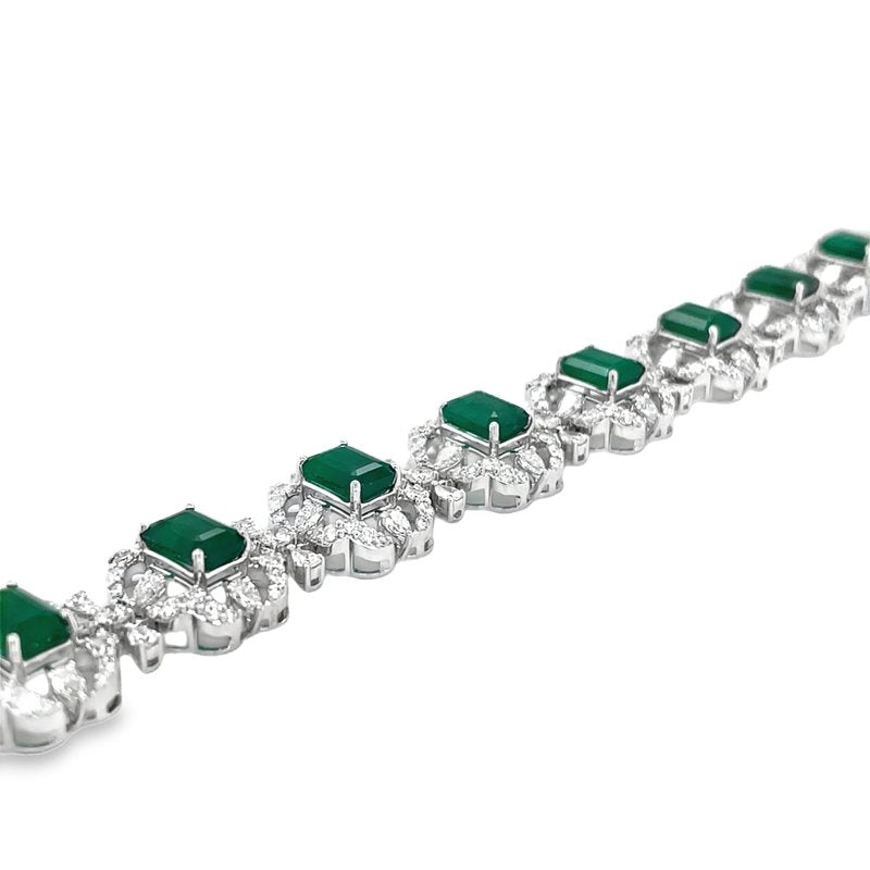 Jai's 18K White Gold Floral Emerald & Pear-cut Diamond Bracelet