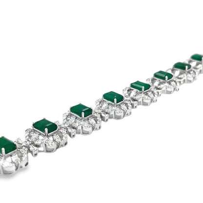 Jai's 18K White Gold Floral Emerald & Pear-cut Diamond Bracelet