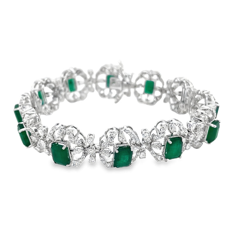 Jai's 18K White Gold Floral Emerald & Pear-cut Diamond Bracelet