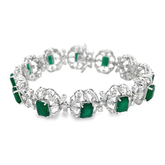 Jai's 18K White Gold Floral Emerald & Pear-cut Diamond Bracelet