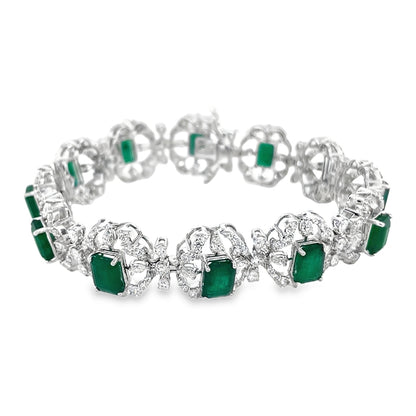 Jai's 18K White Gold Floral Emerald & Pear-cut Diamond Bracelet