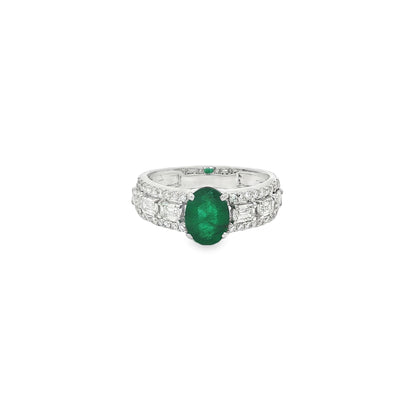 Jai's 18K White Gold Oval Emerald & Diamond Ring