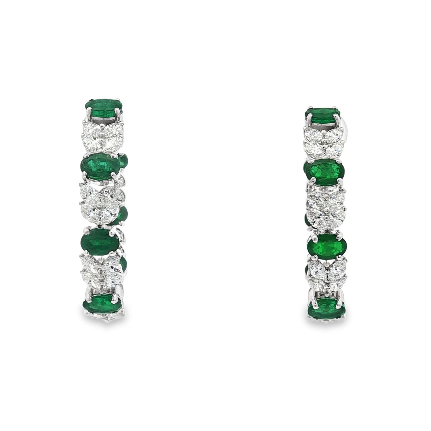 Jai's 18K White Gold Oval Emerald & Diamond Hoops