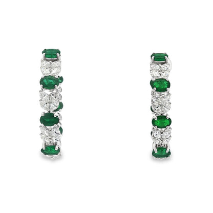 Jai's 18K White Gold Oval Emerald & Diamond Hoops