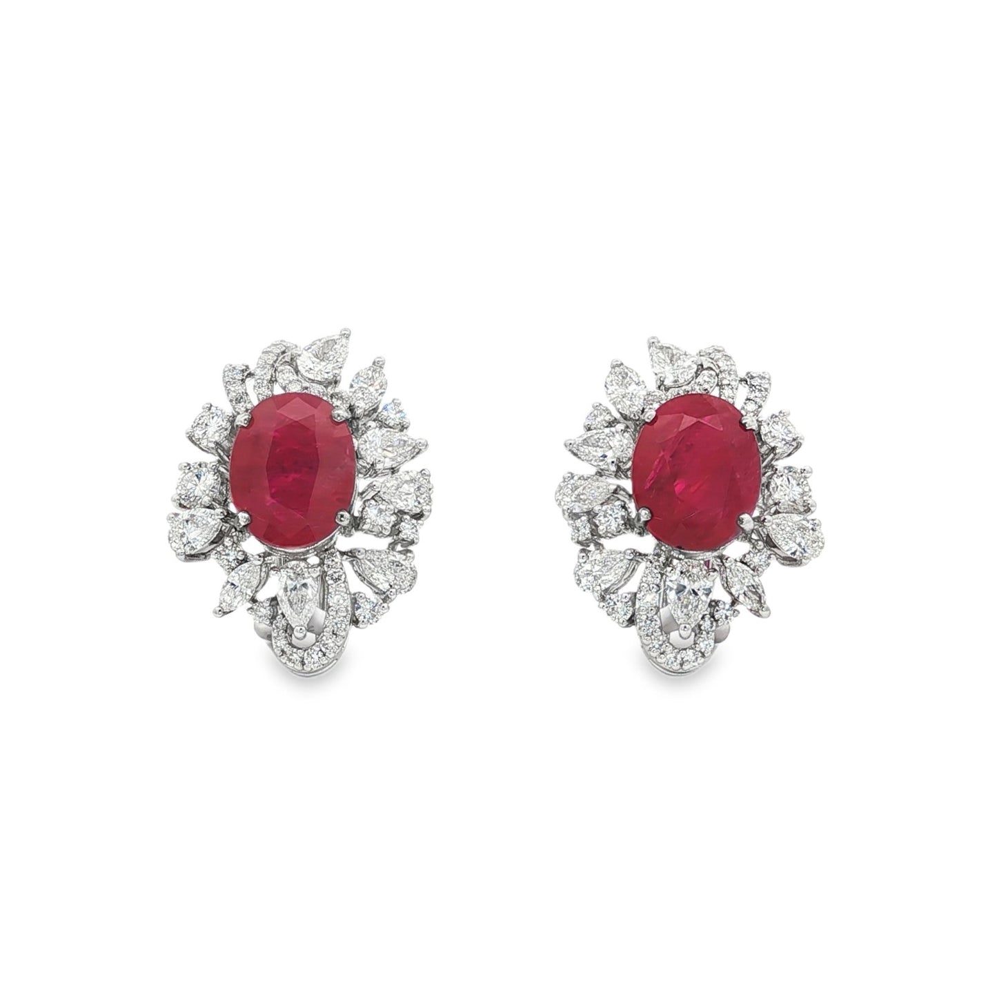Jai's 18K White Gold Petite Floral Oval Ruby & Diamond Studs