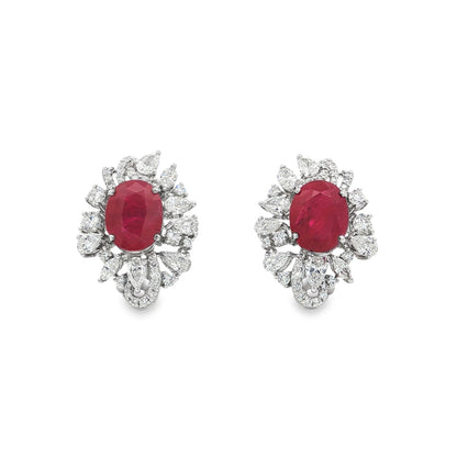 Jai's 18K White Gold Petite Floral Oval Ruby & Diamond Studs