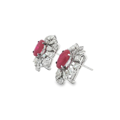 Jai's 18K White Gold Petite Floral Oval Ruby & Diamond Studs