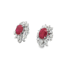 Jai's 18K White Gold Petite Floral Oval Ruby & Diamond Studs