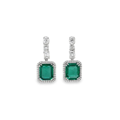 Jai's 18K White Gold Emerald & Diamond Drop Earrings