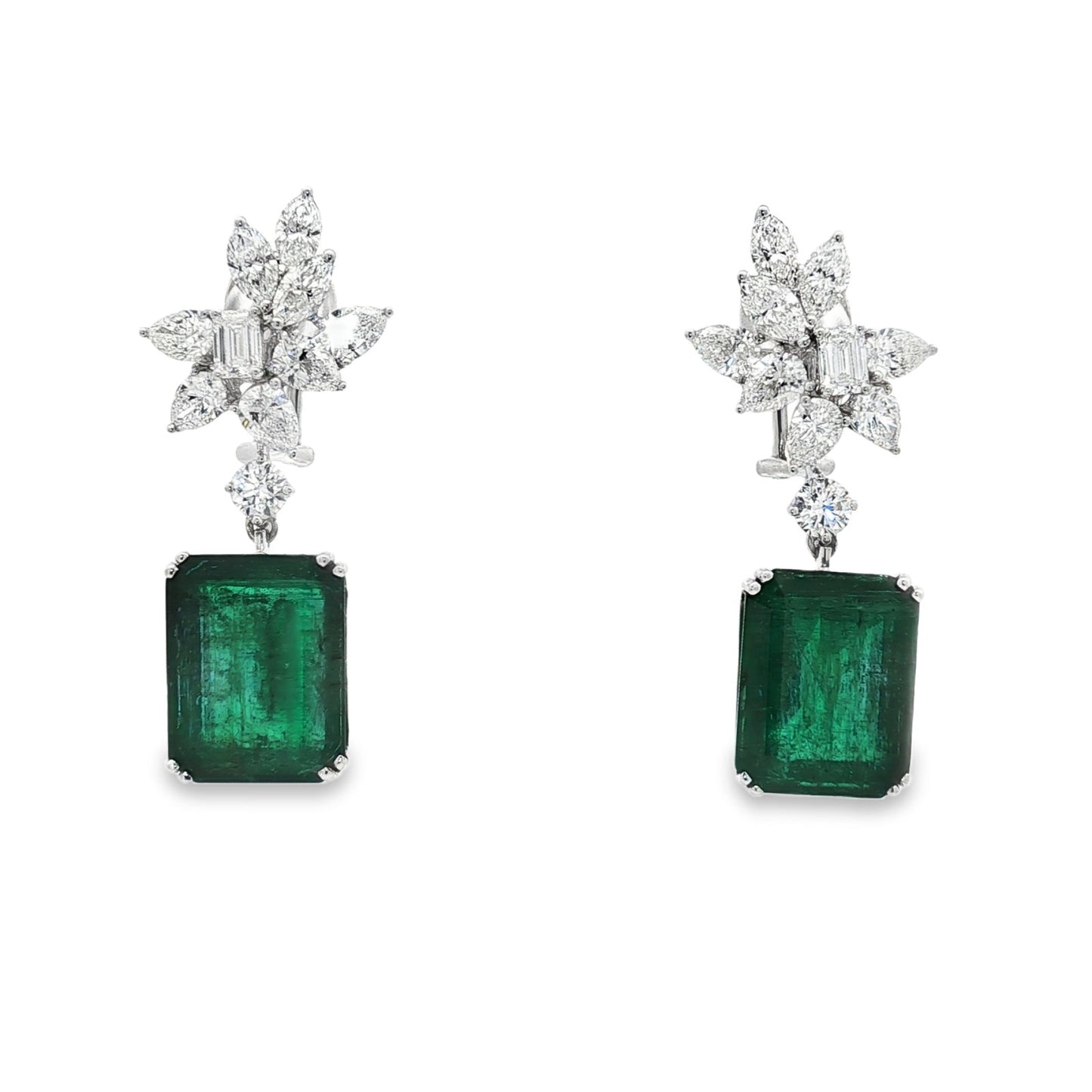 Jai's 18K White Gold Floral Emerald & Diamond Drop Earrings