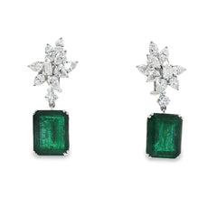 Jai's 18K White Gold Floral Emerald & Diamond Drop Earrings