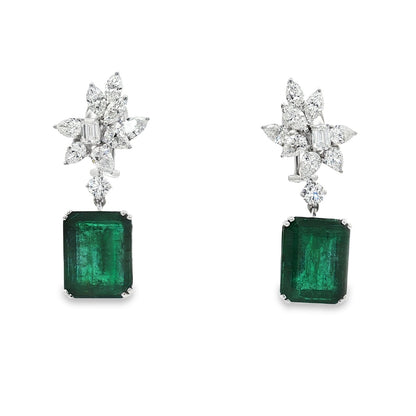 Jai's 18K White Gold Floral Emerald & Diamond Drop Earrings