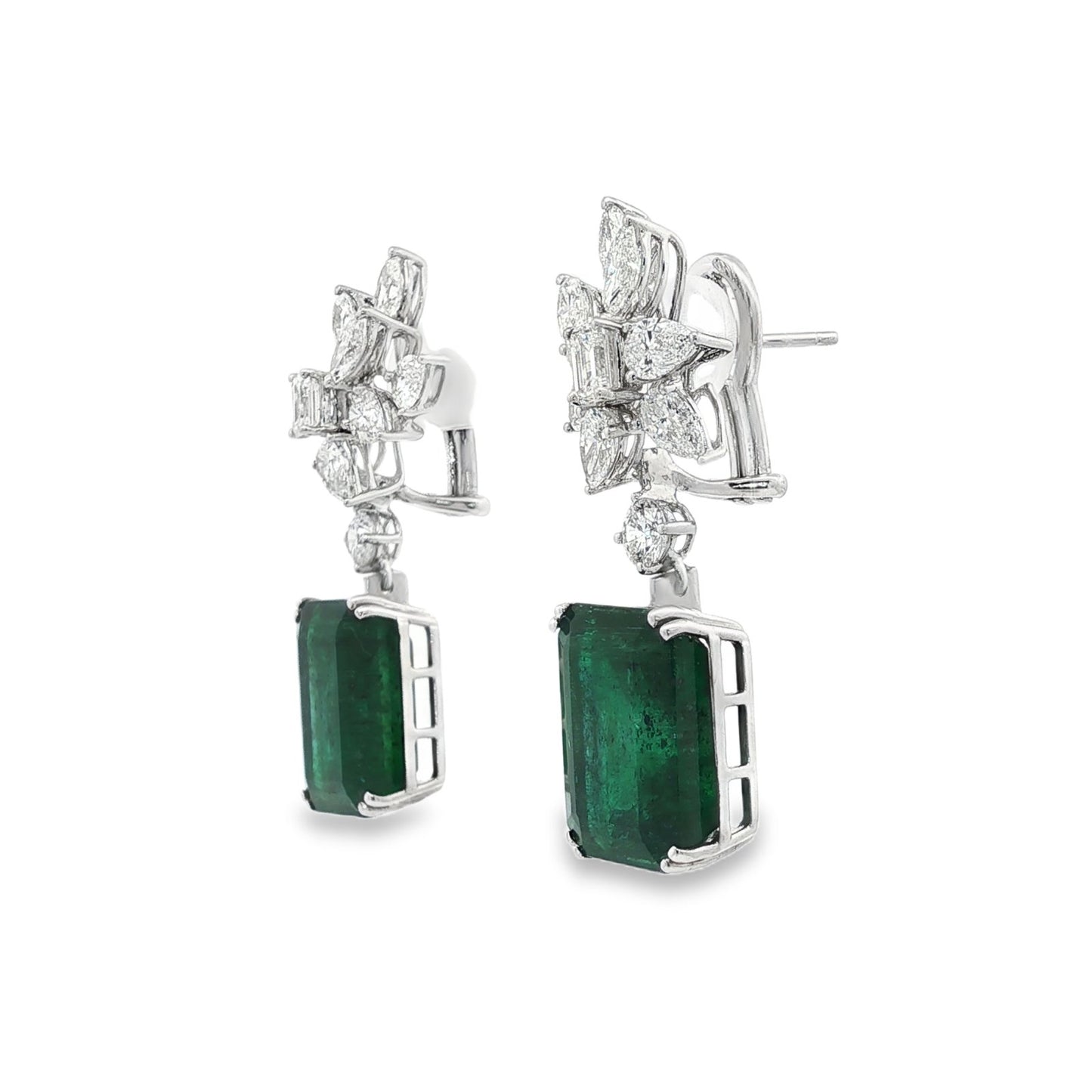 Jai's 18K White Gold Floral Emerald & Diamond Drop Earrings
