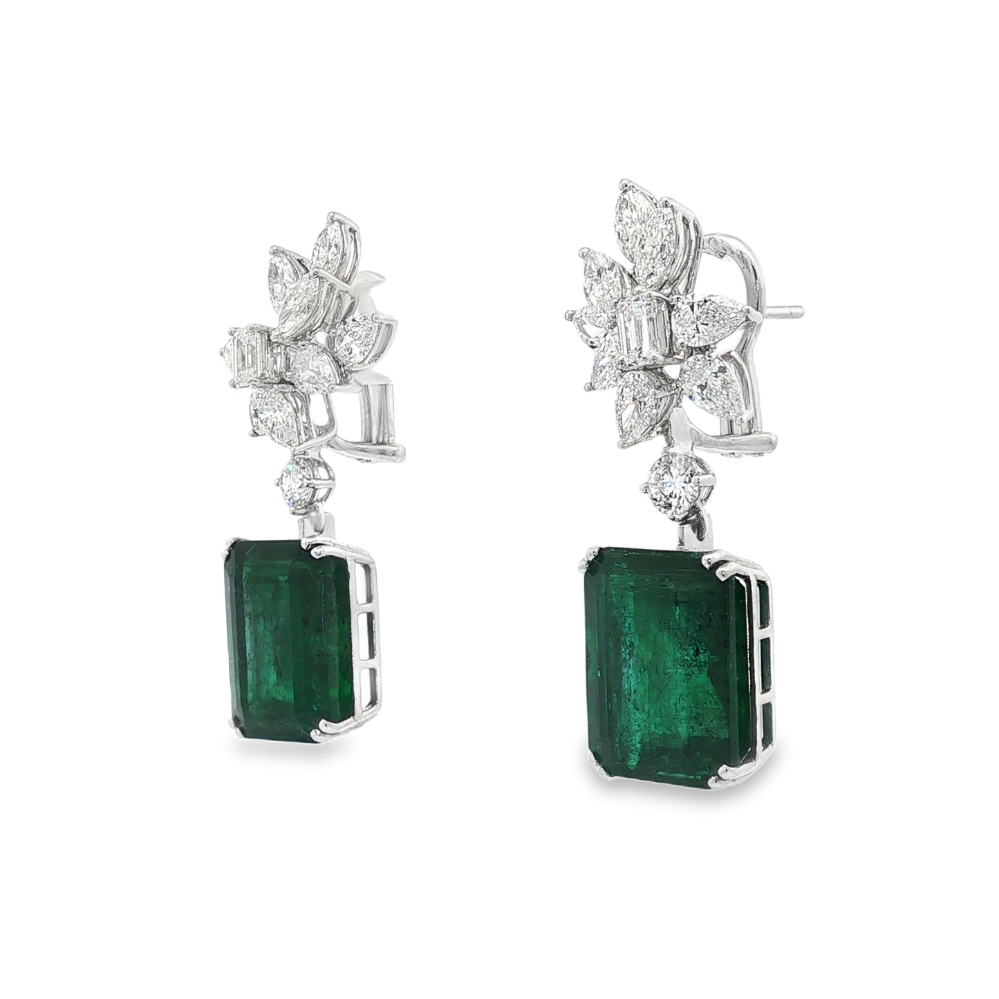 Jai's 18K White Gold Floral Emerald & Diamond Drop Earrings