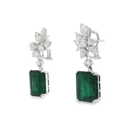 Jai's 18K White Gold Floral Emerald & Diamond Drop Earrings