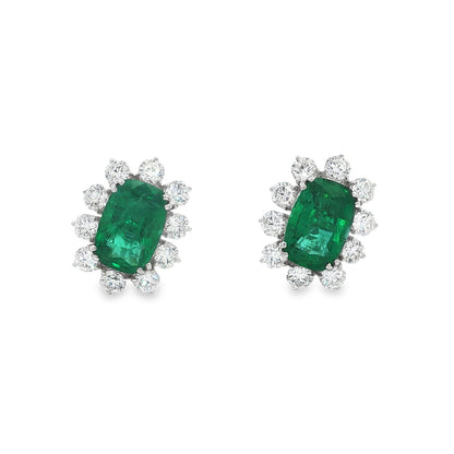 Jai's 18K White Gold Floral Cushion-cut Emerald & Diamond Studs