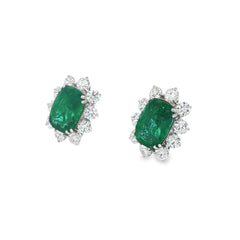 Jai's 18K White Gold Floral Cushion-cut Emerald & Diamond Studs