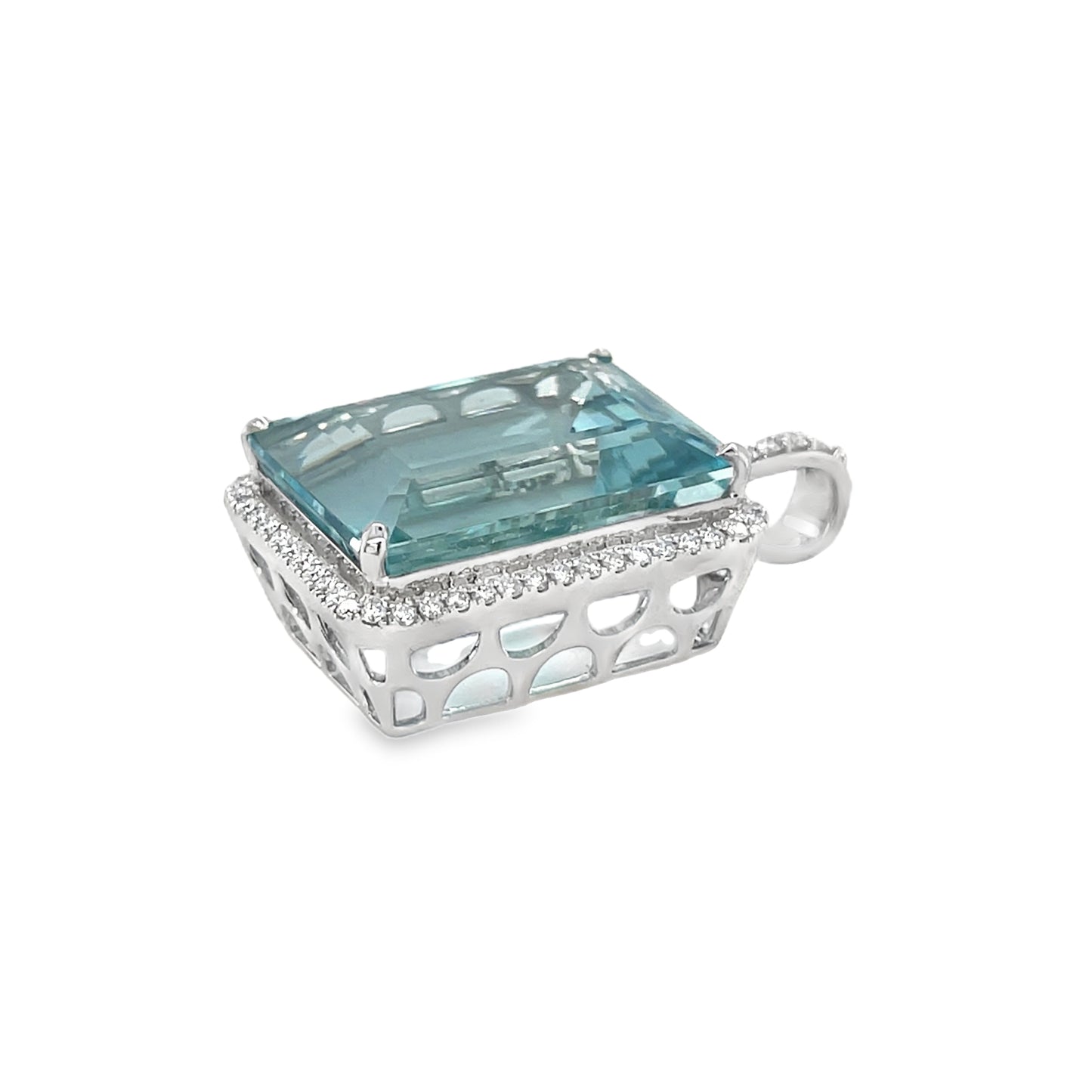 Jai's 18K White Gold Emerald-cut Aquamarine & Diamond Pendant