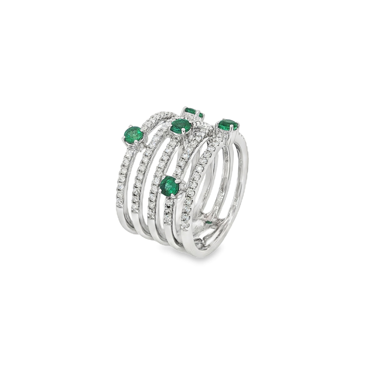 Jai's 14K White Gold Five-strand Emerald & Diamond Ring