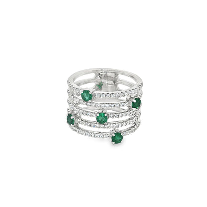 Jai's 14K White Gold Five-strand Emerald & Diamond Ring