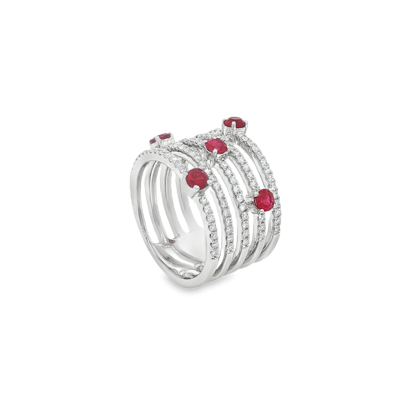 Jai's 18K White Gold Five-strand Ruby & Diamond Ring