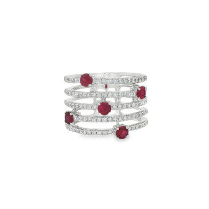 Jai's 18K White Gold Five-strand Ruby & Diamond Ring