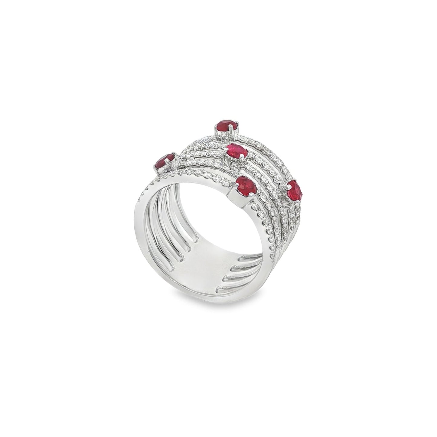 Jai's 18K White Gold Five-strand Ruby & Diamond Ring