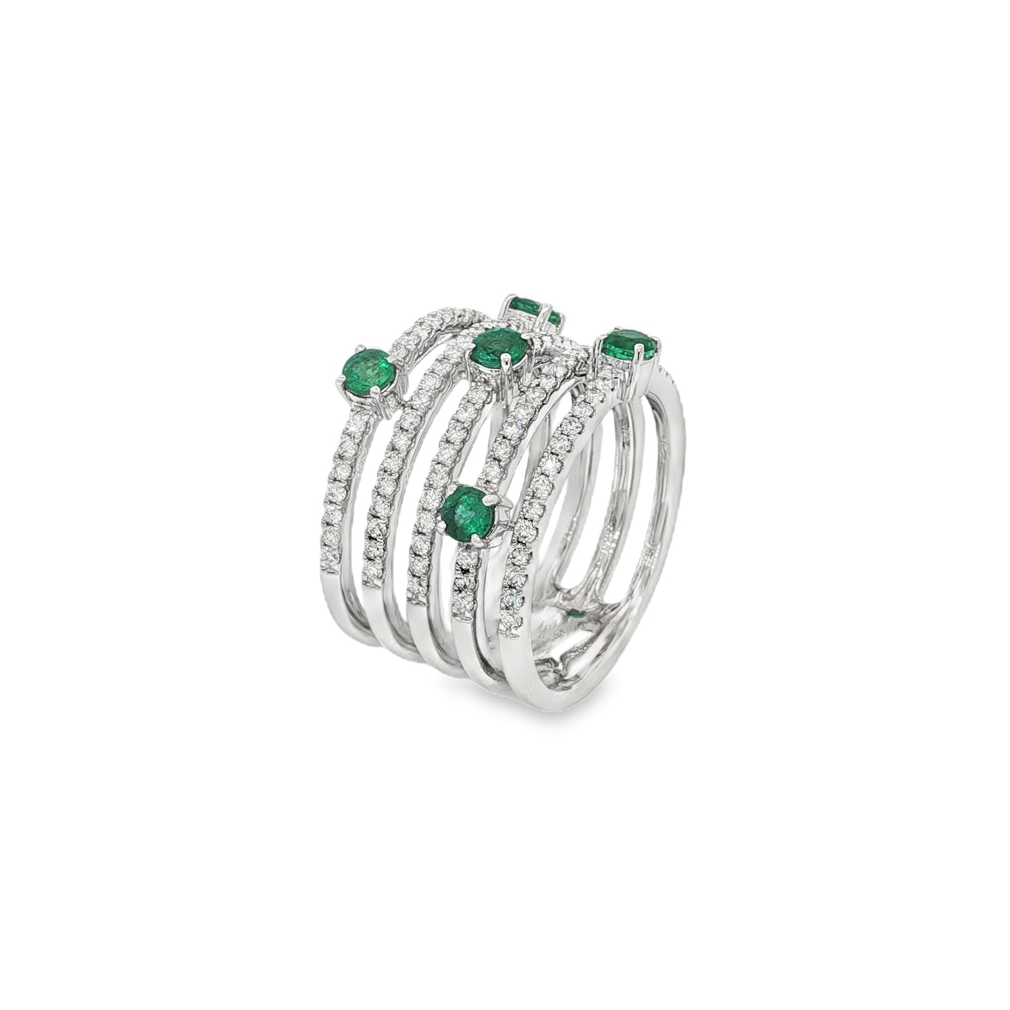 Jai's 18K White Gold Five-strand Emerald & Diamond Ring