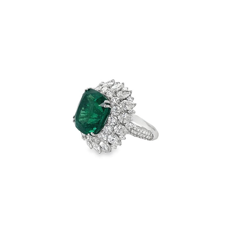 Jai's 18K White Gold Floral Emerald & Diamond Ring