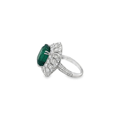 Jai's 18K White Gold Floral Emerald & Diamond Ring