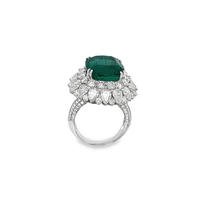 Jai's 18K White Gold Floral Emerald & Diamond Ring